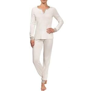 EVERYDAY RITUAL Women's Pajamas Set Medium Cream Knit Henley Jogger Stretch NWT